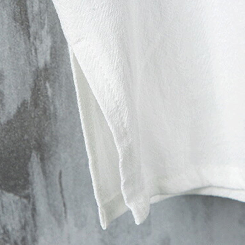 Camisa de lino y algodón para hombre, diseño de media manga con botones de rana y estampado de Buddha Stones, de verano - image 9