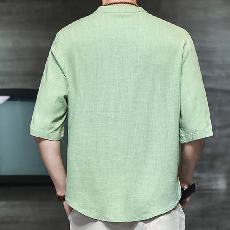 Camiseta de lino y algodón de media manga para hombre, estilo casual vintage con diseño de rana china y Buddha Stones - image 14