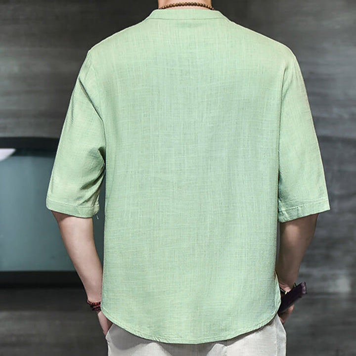 Camiseta de lino y algodón de media manga para hombre, estilo casual vintage con diseño de rana china y Buddha Stones - image 14