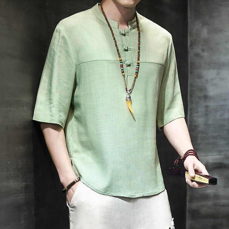 Camiseta de lino y algodón de media manga para hombre, estilo casual vintage con diseño de rana china y Buddha Stones - image 17