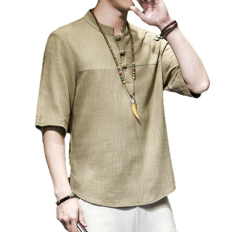 Camiseta de lino y algodón de media manga para hombre, estilo casual vintage con diseño de rana china y Buddha Stones - image 6