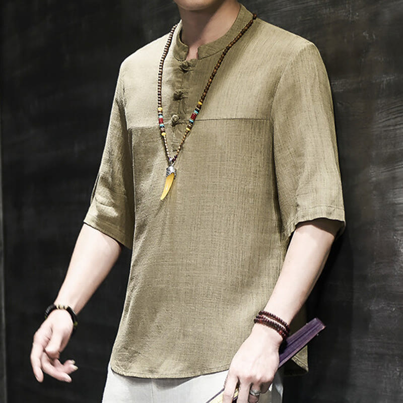 Camiseta de lino y algodón de media manga para hombre, estilo casual vintage con diseño de rana china y Buddha Stones - image 5