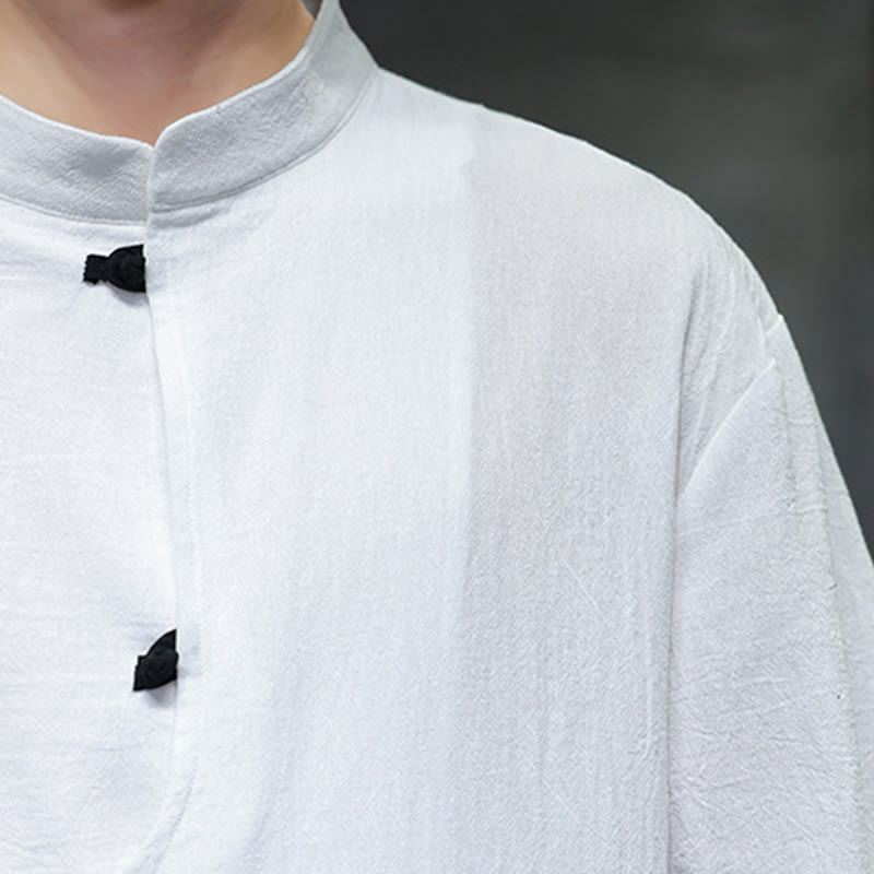 Camisa de lino y algodón para hombre, de manga corta, con cuello alto y botones de rana, estilo chino, con Buddha Stones - image 10