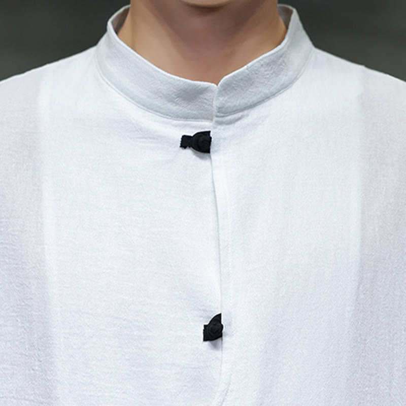 Camisa de lino y algodón para hombre, de manga corta, con cuello alto y botones de rana, estilo chino, con Buddha Stones - image 11