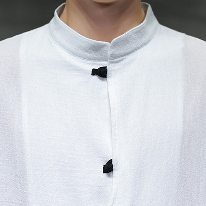 Camisa de lino y algodón para hombre, de manga corta, con cuello alto y botones de rana, estilo chino, con Buddha Stones - image 11