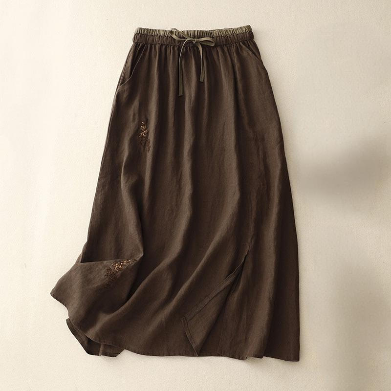 Falda vintage con bordado sólido y cordón para mujer con bolsillos y Buddha Stones - Marrón silla de montar - US8-10，UK/AU12-14，EU40-42 (2XL) - image 14