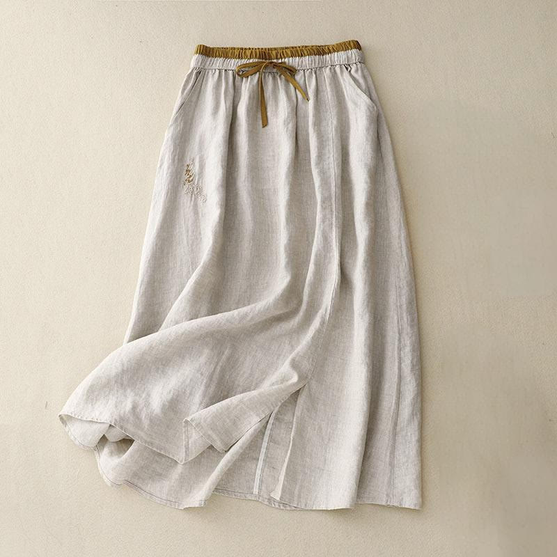 Falda vintage con bordado sólido y cordón para mujer con bolsillos y Buddha Stones - Beige - US8-10，UK/AU12-14，EU40-42 (2XL) - image 6
