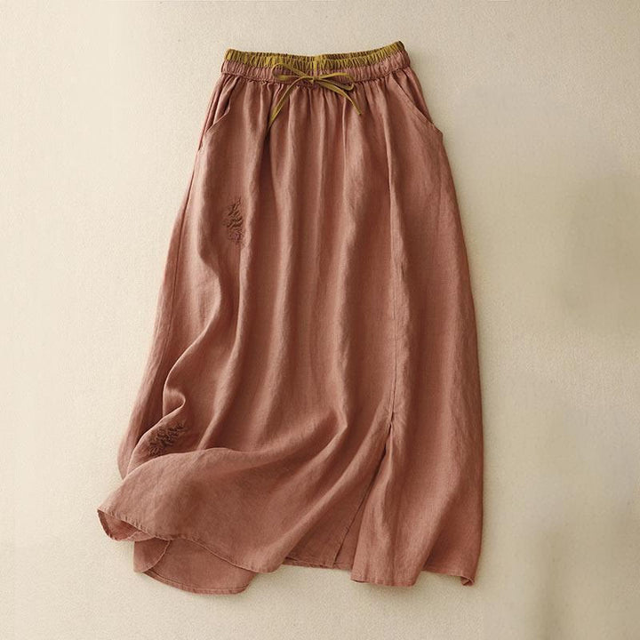Falda vintage con bordado sólido y cordón para mujer con bolsillos y Buddha Stones - Coral - US8-10，UK/AU12-14，EU40-42 (2XL) - image 18