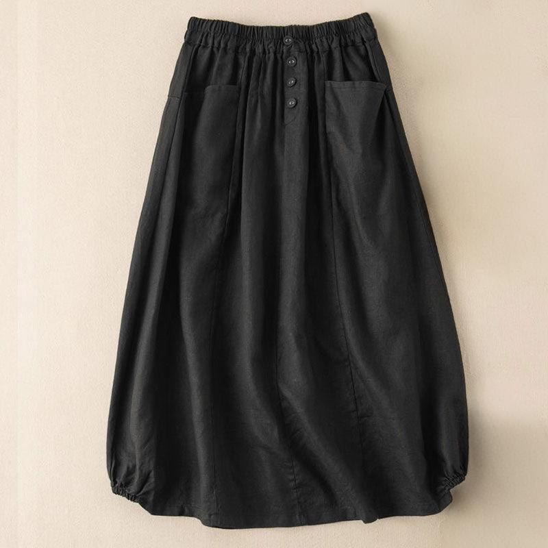Falda de verano con estampado de Buddha Stones, cintura elástica, botones sólidos, largo 7-8, para mujer, con bolsillos - Negro - US16, UK/AU20, EU48 (5XL) - image 5