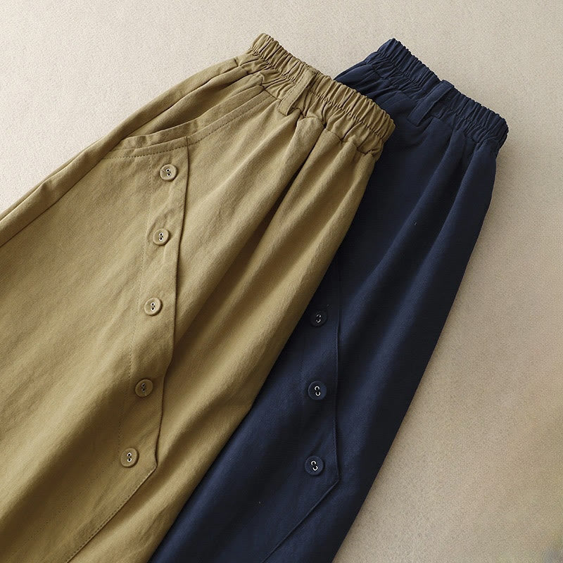 Buddha Stones Falda informal de algodón para mujer, lisa, asimétrica, con botones y bolsillos - image 9