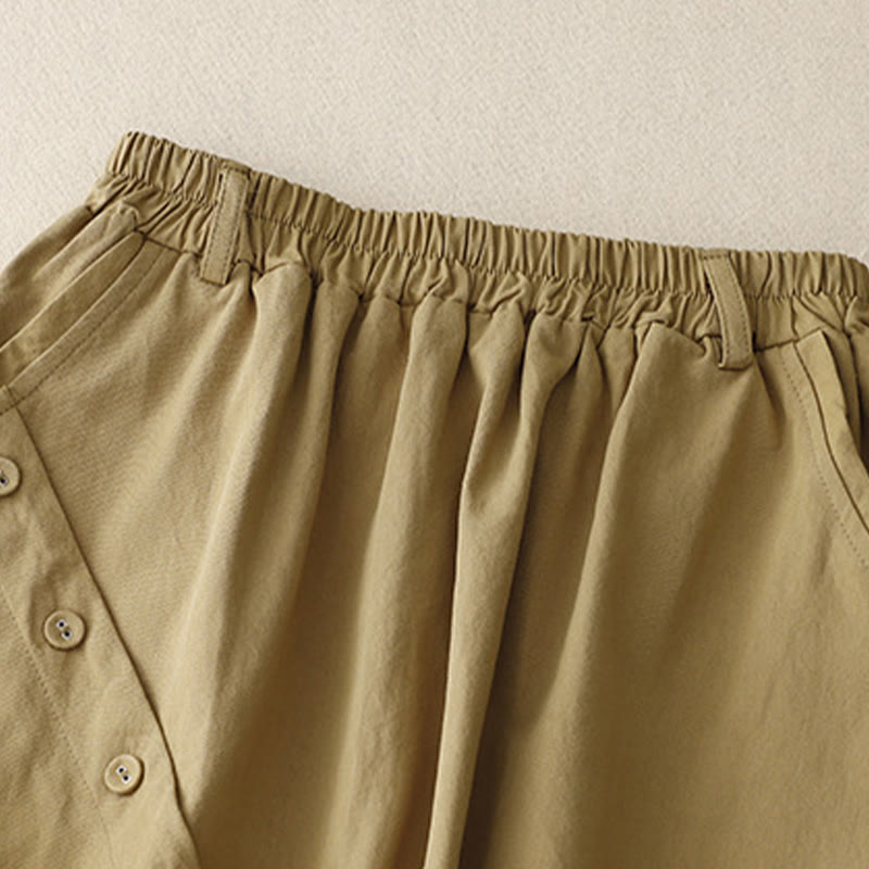 Buddha Stones Falda informal de algodón para mujer, lisa, asimétrica, con botones y bolsillos - image 2