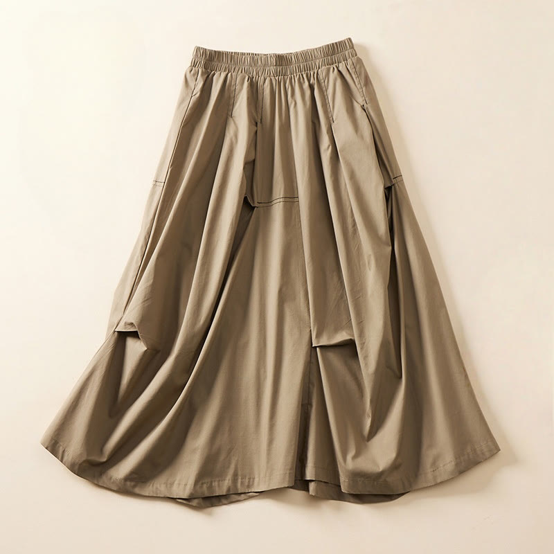 Falda de algodón para mujer con diseño irregular informal de verano con Buddha Stones y bolsillos - Caqui oscuro - US8-10，UK/AU12-14，EU40-42 (2XL) - image 9