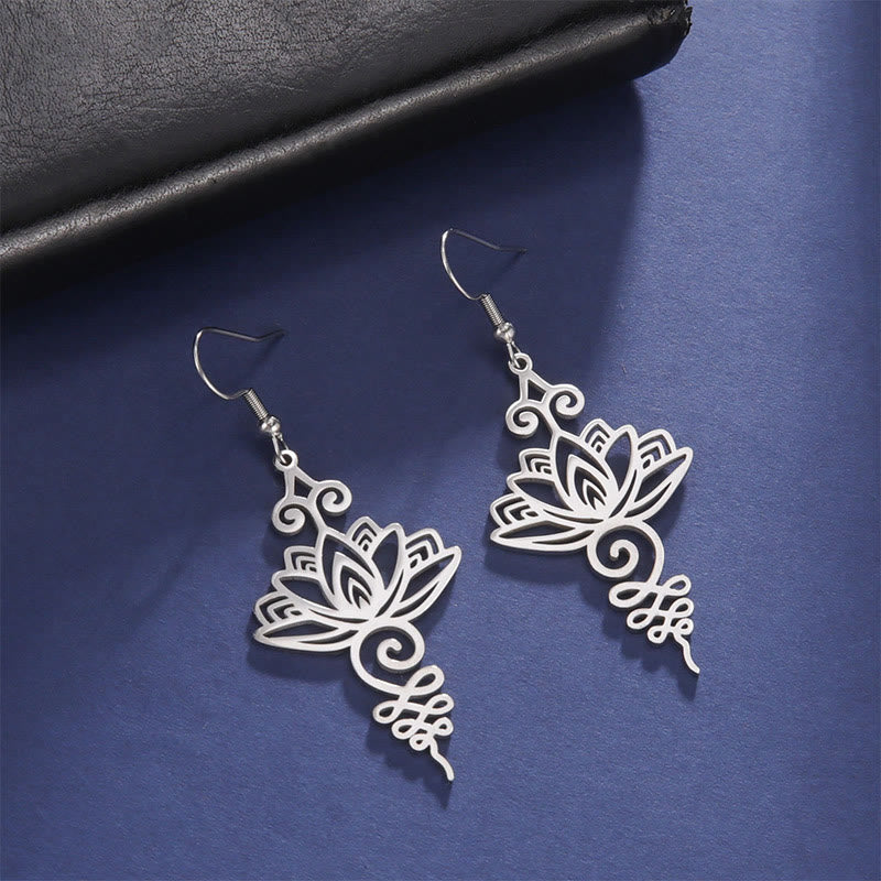 Pendientes colgantes de metal con diseño de flor de loto hueca de Buddha Stones y piedras de acero inoxidable con iluminación