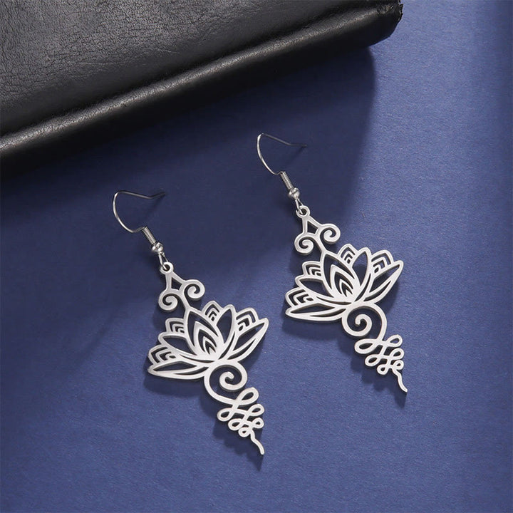 Pendientes colgantes de metal con diseño de flor de loto hueca de Buddha Stones y piedras de acero inoxidable con iluminación