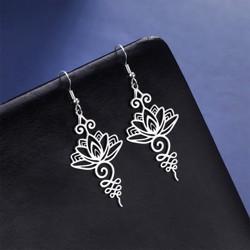 Pendientes colgantes de metal con diseño de flor de loto hueca de Buddha Stones y piedras de acero inoxidable con iluminación