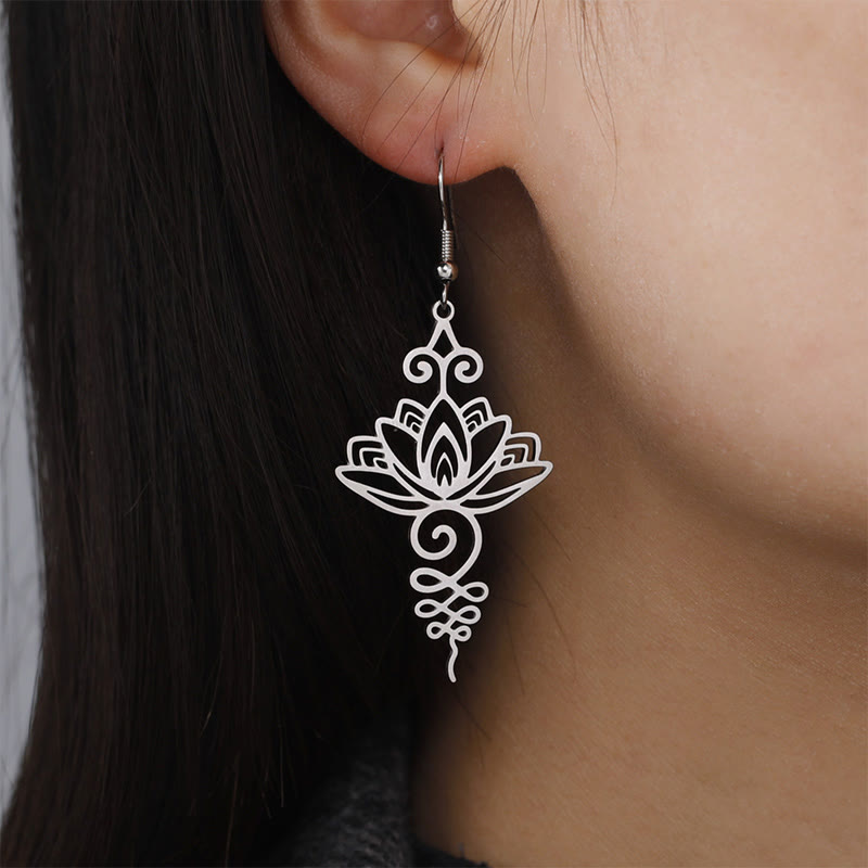 Pendientes colgantes de metal con diseño de flor de loto hueca de Buddha Stones y piedras de acero inoxidable con iluminación