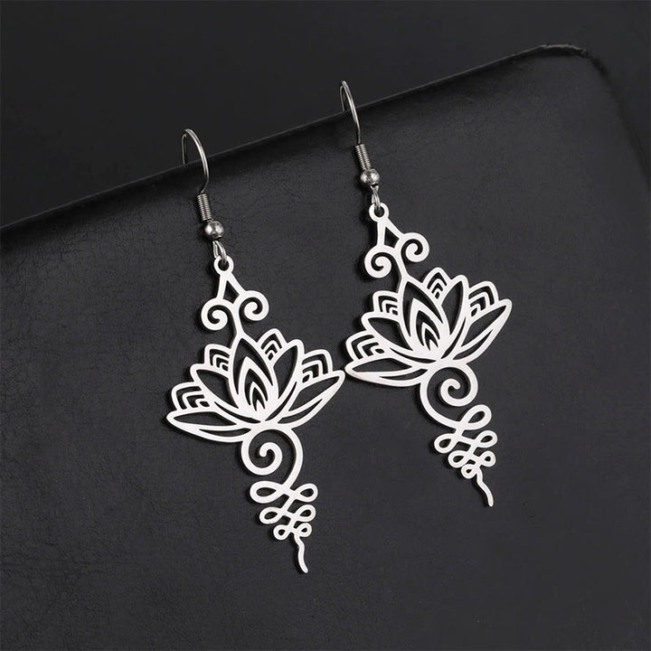 Pendientes colgantes de metal con diseño de flor de loto hueca de Buddha Stones y piedras de acero inoxidable con iluminación