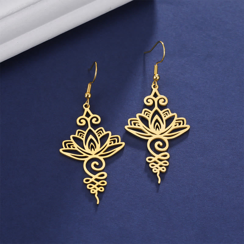 Pendientes colgantes de metal con diseño de flor de loto hueca de Buddha Stones y piedras de acero inoxidable con iluminación