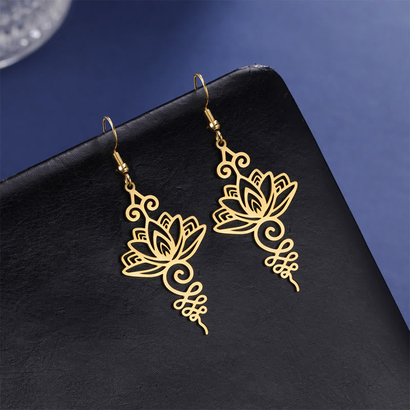 Pendientes colgantes de metal con diseño de flor de loto hueca de Buddha Stones y piedras de acero inoxidable con iluminación