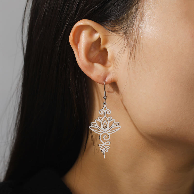 Pendientes colgantes de metal con diseño de flor de loto hueca de Buddha Stones y piedras de acero inoxidable con iluminación