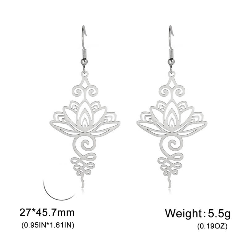 Pendientes colgantes de metal con diseño de flor de loto hueca de Buddha Stones y piedras de acero inoxidable con iluminación