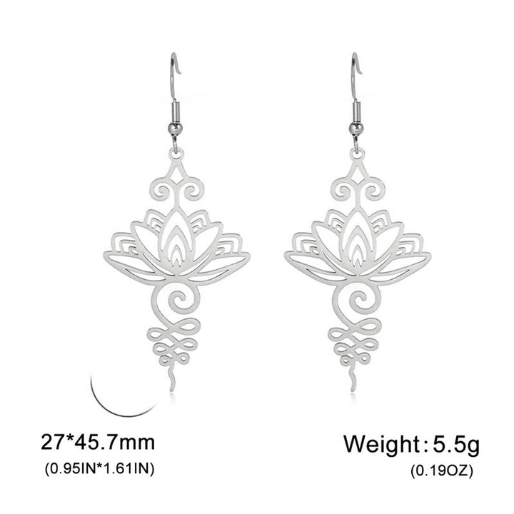 Pendientes colgantes de metal con diseño de flor de loto hueca de Buddha Stones y piedras de acero inoxidable con iluminación