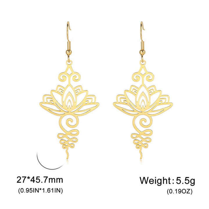 Pendientes colgantes de metal con diseño de flor de loto hueca de Buddha Stones y piedras de acero inoxidable con iluminación