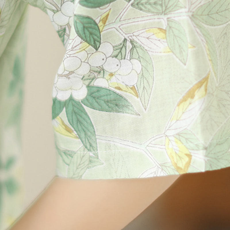Vestido cheongsam chino de lino y algodón jacquard con estampado floral de Buddha Stones y media manga, con bolsillos - image 9
