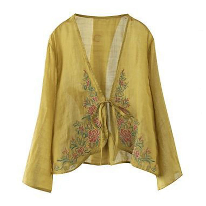 Chaqueta cárdigan informal de manga larga con pétalos bordados y Buddha Stones