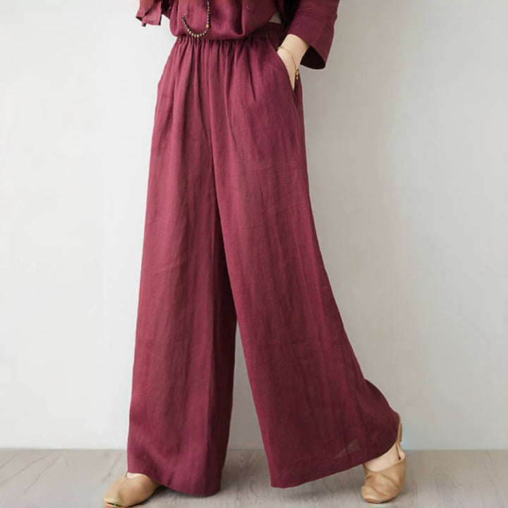 Conjunto de 2 piezas de camisa y pantalón de manga tres cuartos con Buddha Stones para meditación, zen, tai chi, algodón y lino para mujer
