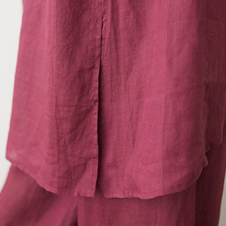 Conjunto de 2 piezas de camisa y pantalón de manga tres cuartos con Buddha Stones para meditación, zen, tai chi, algodón y lino para mujer