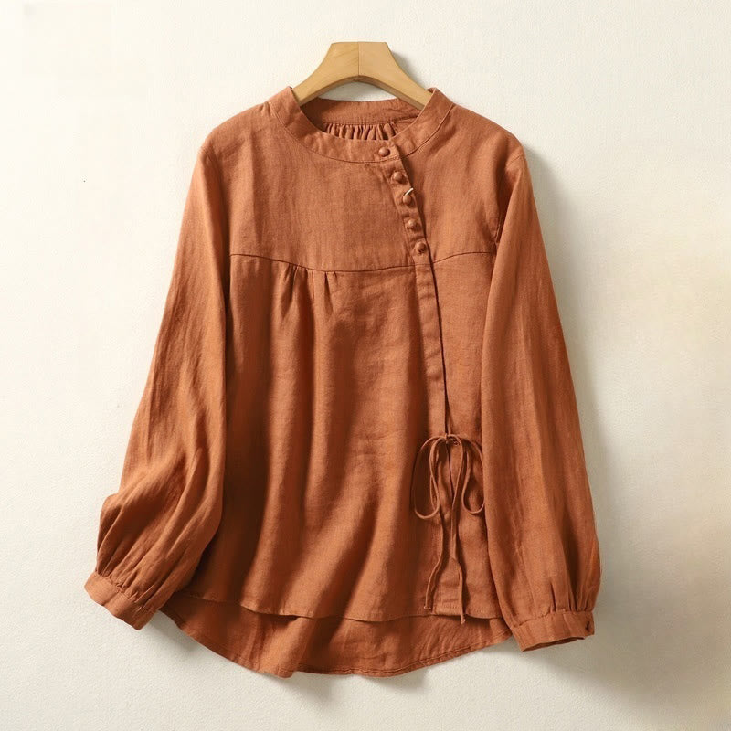 Camisa de mujer de manga larga con cuello alto, color liso, estilo casual de otoño, con estampado de Buddha Stones. - image 1