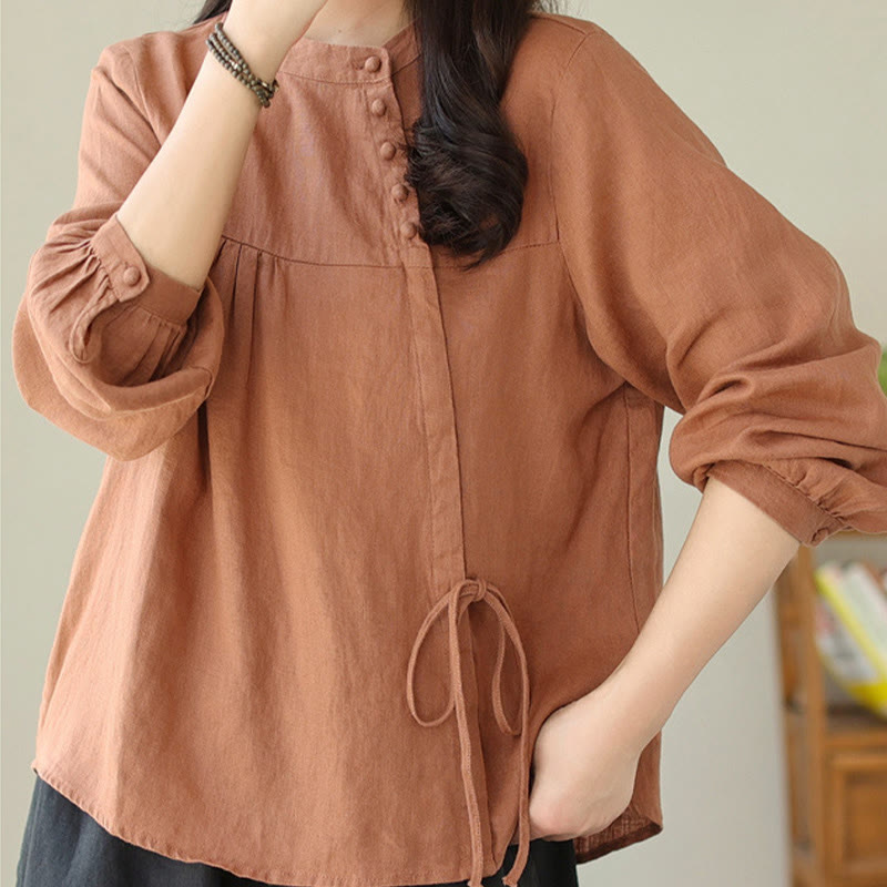Camisa de mujer de manga larga con cuello alto, color liso, estilo casual de otoño, con estampado de Buddha Stones. - Chocolate - US8-10，UK/AU12-14，EU40-42 (2XL) - image 0