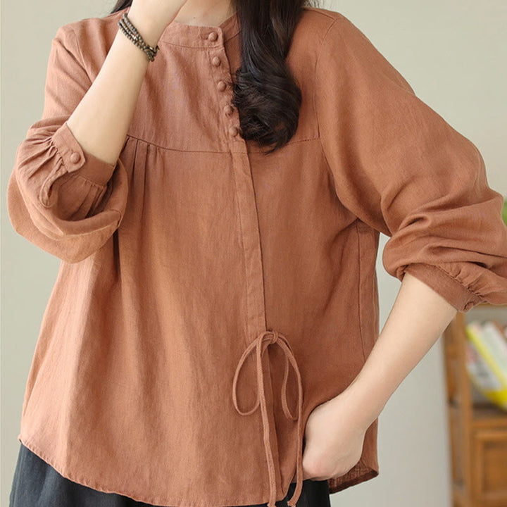 Camisa de mujer de manga larga con cuello alto, color liso, estilo casual de otoño, con estampado de Buddha Stones. - Chocolate - US8-10，UK/AU12-14，EU40-42 (2XL) - image 0
