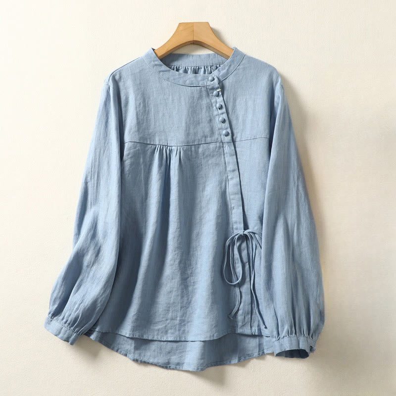 Camisa de mujer de manga larga con cuello alto, color liso, estilo casual de otoño, con estampado de Buddha Stones. - image 8