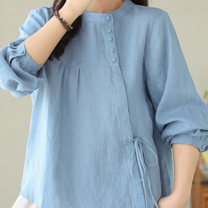 Camisa de mujer de manga larga con cuello alto, color liso, estilo casual de otoño, con estampado de Buddha Stones. - image 10