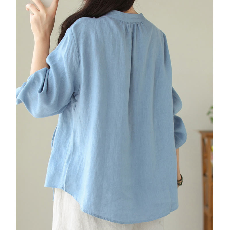 Camisa de mujer de manga larga con cuello alto, color liso, estilo casual de otoño, con estampado de Buddha Stones. - image 12