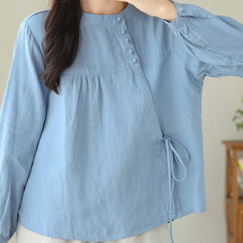 Camisa de mujer de manga larga con cuello alto, color liso, estilo casual de otoño, con estampado de Buddha Stones. - image 13
