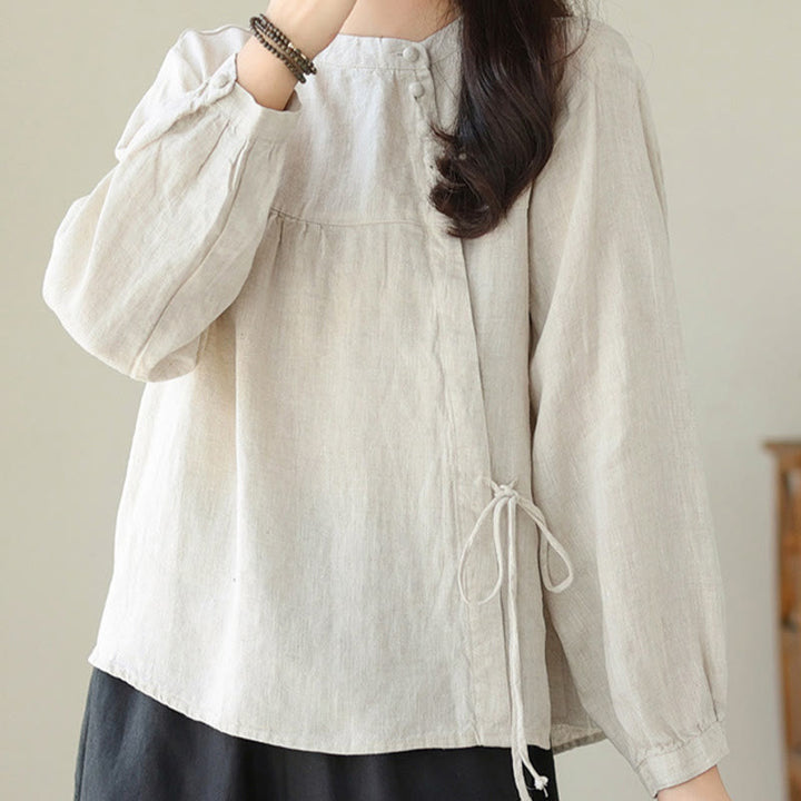 Camisa de mujer de manga larga con cuello alto, color liso, estilo casual de otoño, con estampado de Buddha Stones. - image 19