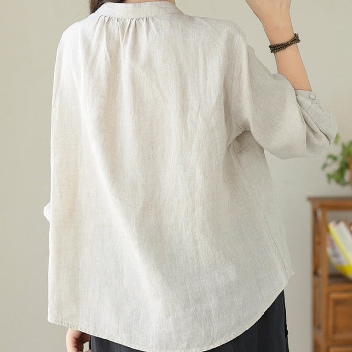 Camisa de mujer de manga larga con cuello alto, color liso, estilo casual de otoño, con estampado de Buddha Stones. - image 16