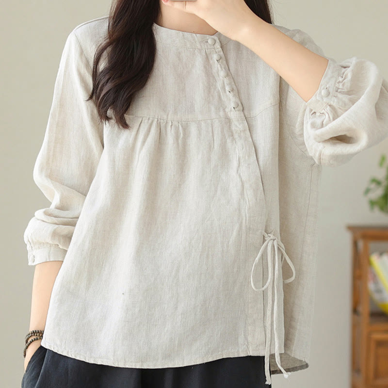 Camisa de mujer de manga larga con cuello alto, color liso, estilo casual de otoño, con estampado de Buddha Stones. - image 18