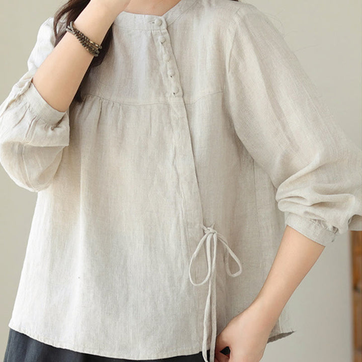 Camisa de mujer de manga larga con cuello alto, color liso, estilo casual de otoño, con estampado de Buddha Stones. - image 15