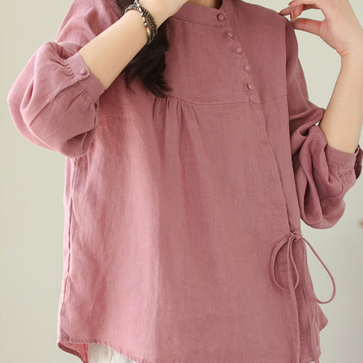 Camisa de mujer de manga larga con cuello alto, color liso, estilo casual de otoño, con estampado de Buddha Stones. - image 24