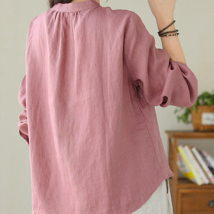 Camisa de mujer de manga larga con cuello alto, color liso, estilo casual de otoño, con estampado de Buddha Stones. - image 23