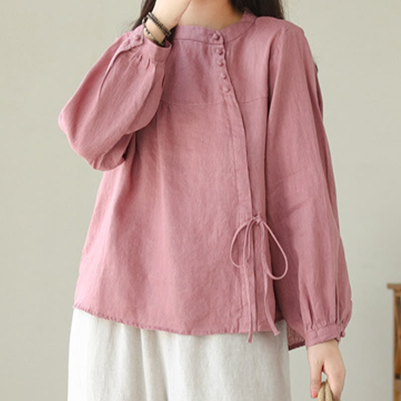 Camisa de mujer de manga larga con cuello alto, color liso, estilo casual de otoño, con estampado de Buddha Stones. - image 25