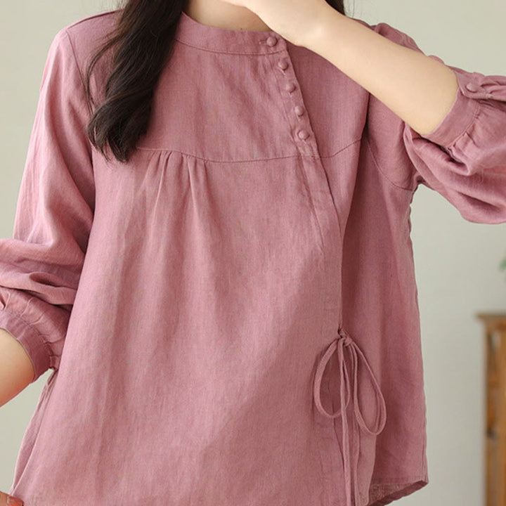 Camisa de mujer de manga larga con cuello alto, color liso, estilo casual de otoño, con estampado de Buddha Stones. - Coral claro - US8-10，UK/AU12-14，EU40-42 (2XL) - image 21