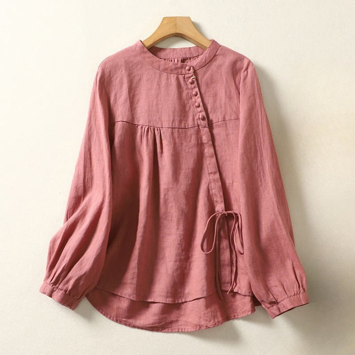 Camisa de mujer de manga larga con cuello alto, color liso, estilo casual de otoño, con estampado de Buddha Stones. - image 22