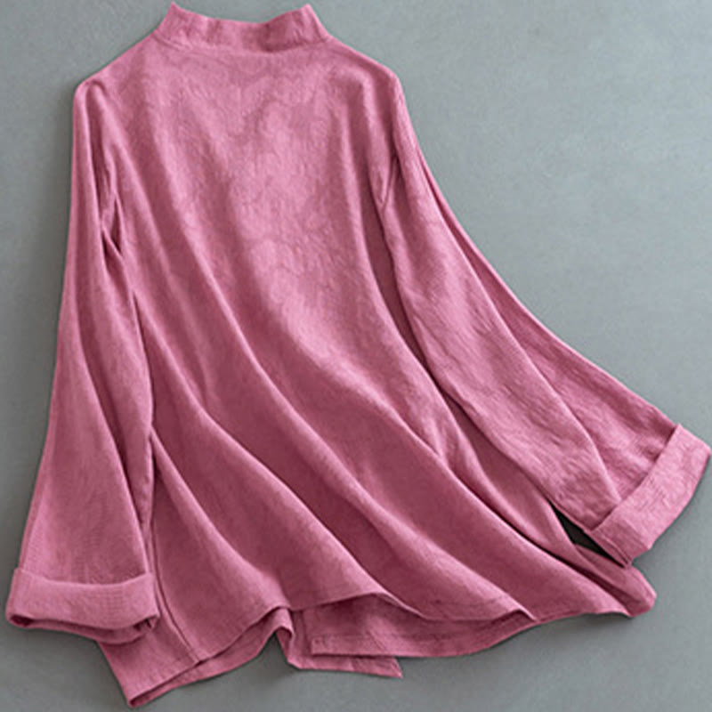 Camisa informal de lino y algodón zen de manga larga con botones de rana en color liso y Buddha Stones para mujer - image 11