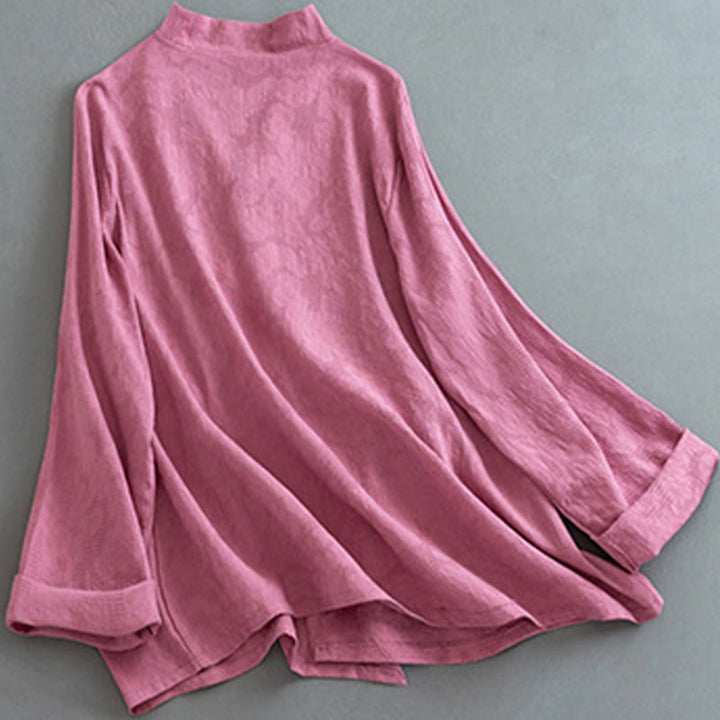 Camisa informal de lino y algodón zen de manga larga con botones de rana en color liso y Buddha Stones para mujer - image 11