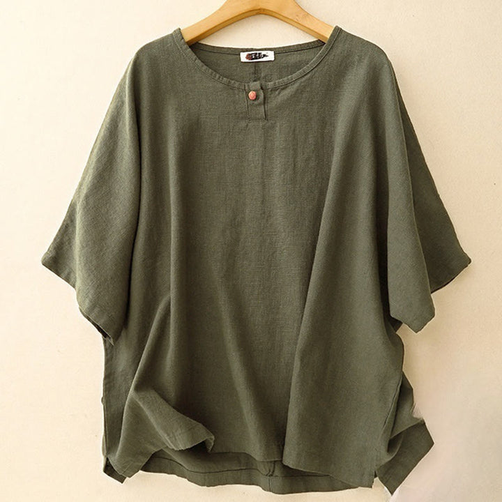 Camiseta informal de manga corta con cuello redondo y diseño holgado para mujer con estampado de Buddha Stones. - Verde oliva oscuro - US12, UK/AU16, EU44 (2XL) - image 10